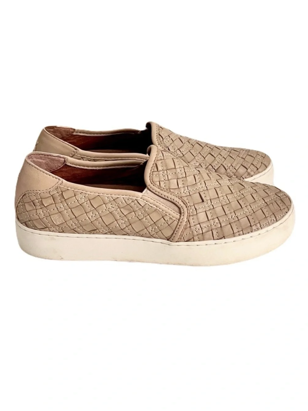 Frye Taupe Beige Lena Woven Leather Slip On Sneakers, Size 8